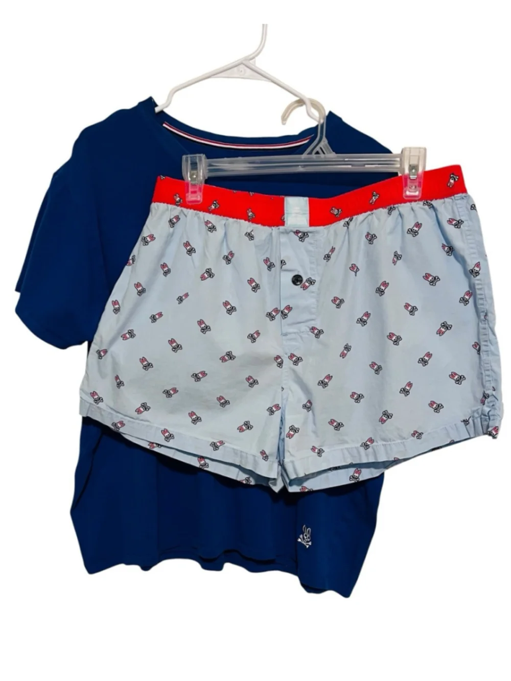 Psycho Bunny 2pc Pajama Set T-Shirt & Boxer Shorts Men’s Large Blue Lounge Logo